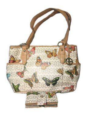 GIANI BERNINI WHITE BUTTERFLY SHOULDER BAG & MATCHING BUTTERFLY WALLET